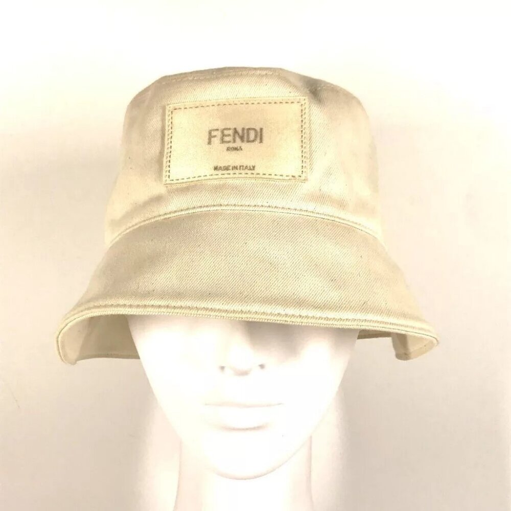 Auth FENDI FXQ801 logo bucket hat bob hat cotton Beige
